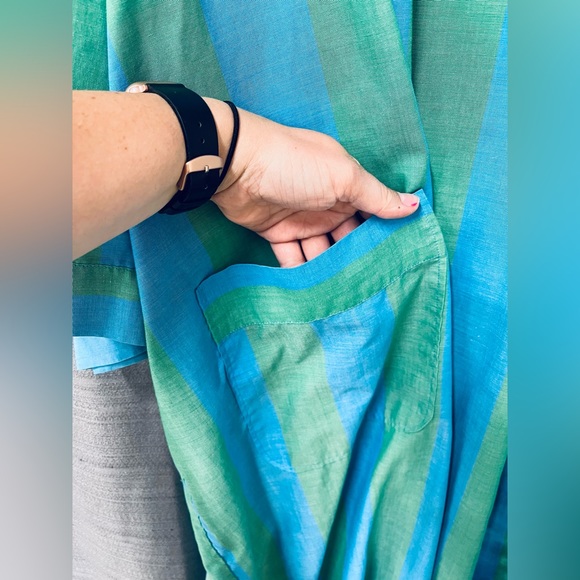 Vintage Bill Blass Menswear Robe One Size Green and Blur Striped Cotton - Picture 4 of 7